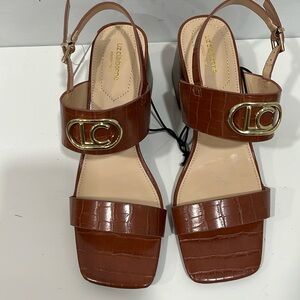Liz Claiborne Womens Portola Heeled Sandals Cognac Brown Size 9.5 block heel